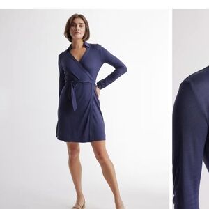 NWT Quince Silk Jersey Navy Blue Wrap Dress